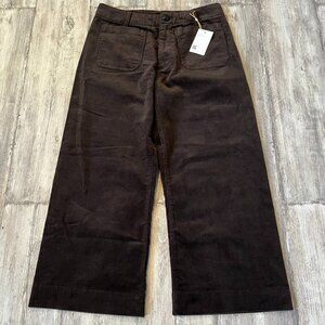 NWT! Quince Organic Stretch Corduroy Cropped Wide Leg Pants, Espresso, Size 12